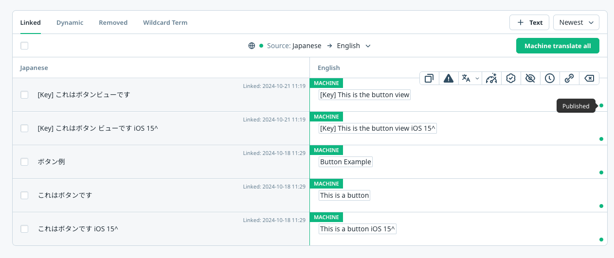 End users see the published translations