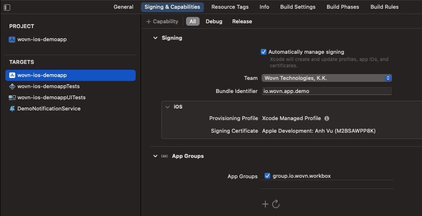 Push Notification App Group Main Target