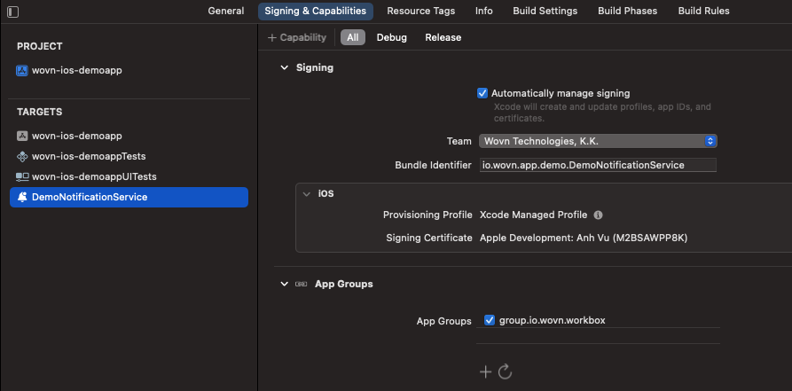 Push Notification App Group Notification Service Extension